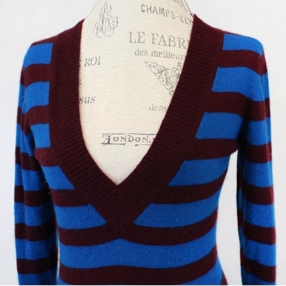 C&C California 2-Ply 100% Cashmere Knit Brown/Blue V-Neck Tunic Sweater Small - Picture 5 of 13